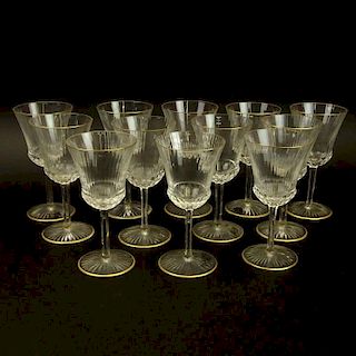 Twelve (12) Saint Louis Crystal Water Goblets "Apollo Gold" Measures 7-1/2" Tall.