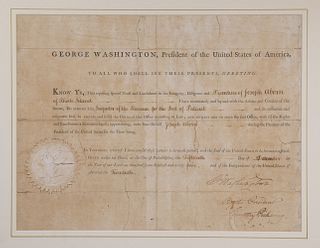 GEORGE WASHINGTON SIGNED DOCUMENT AS PRESIDENT, PICKERING COUNTERSIGN AS NEWLY MINTED SECRETARY OF STATE