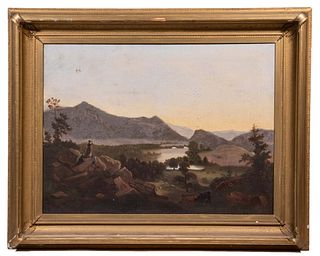 LARGE WESTERN LANDSCAPE WITH FIGURES, CIRCA 1880