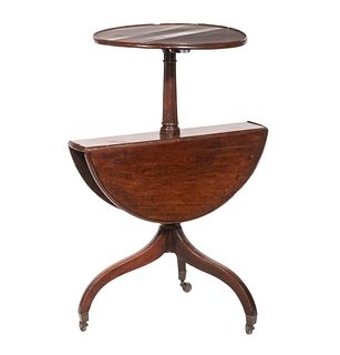 TWO-TIERED ROUND DROPLEAF MAHOGANY TEA SERVICE STAND