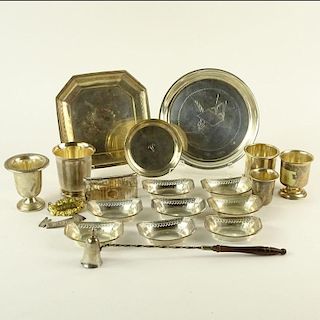 Collection of Silver Table Items Including Four (4) Cigarette Urns, Eight (8) Nut Dishes, Three (3) Small Trays, Two (2) Decanter Tags, Small Cup, a C