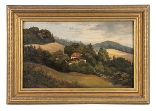 19TH C. OIL OF AN ENGLISH TUDOR MANOR HOME INITIALED 'SL', DATED 1876