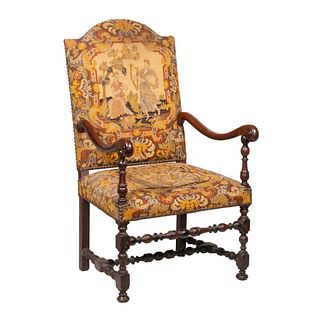 PERIOD WILLIAM AND MARY NEEDLEPOINT UPHOLSTERED ARMCHAIR