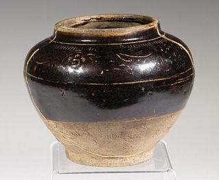 CHINESE MING BROWN GLAZED POT WITH KINTSUGI GOLD REPAIR