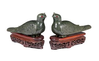 PR CHINESE JADE BIRDS WITH STANDS