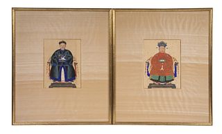 A PAIR OF CHINESE ANCESTRAL PORTRAITS, COURT DIGNITARY AND WIFE