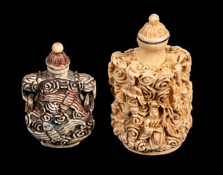 (2) CHINESE RELIEF CARVED SNUFF BOTTLES