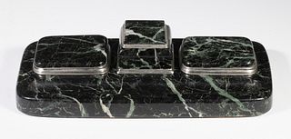 TIFFANY & CO. MARBLE & STERLING INKSTAND