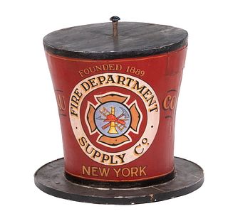 PAINTED WOOD FULL-ROUND FIREMAN'S TOP HAT TRADE SIGN