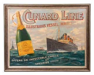 LARGE CHAMPAGNE ADVERTISEMENT WITH OCEAN LINER 'MAURETANIA'