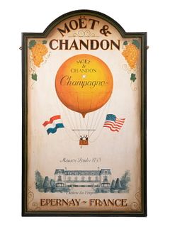 LARGE MOET & CHANDON SIGN WITH BALLOON, FRENCH & US FLAGS