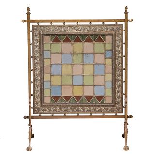 ARTS & CRAFTS LEADED GLASS FIRE SCREEN