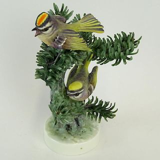 Dorothy Doughty Royal Worcester Porcelain Bird Group "Golden Crowned Kinglet". Signed. Minor losses to pine needles or good condition. Measures 7-1/2"