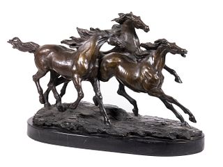 UNSIGNED BRONZE TABLE STATUE OF GALLOPING HORSES
