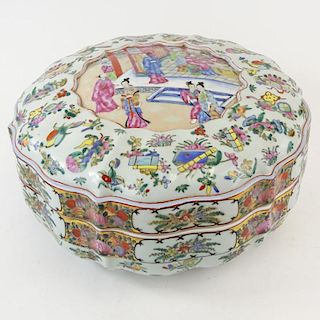 Chinese Rose Medallion Lobbed Porcelain Wedding Box. Reign mark to base. Good condition. Measures 6-1/2" H, 14-1/2" W. Shipping $85.00
