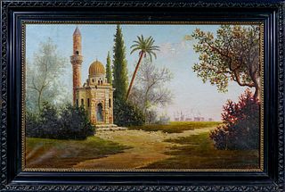 LANDSCAPE WITH A MOSQUE OIL PAINTING