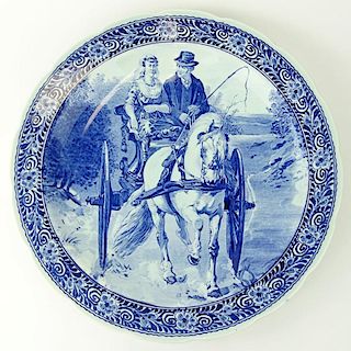 Delft Royal Spinx Maastricht Porcelain Charger. Horse and Carriage, Blue and White. Very Good Condition. Measures 15.75" Diameter. Shipping $85.00