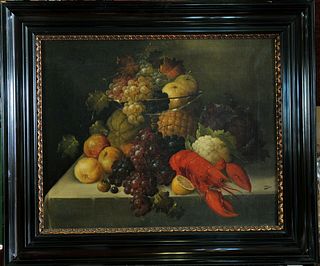 FRUIT STILL LIFE WITH A CRAB OIL PAINTING