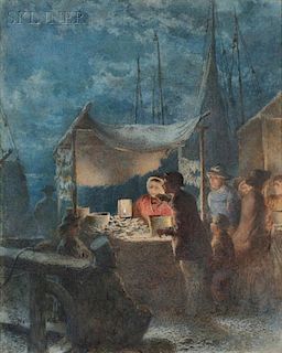 Charles Green (British, 1840-1898)      Nocturne with Fishmongers