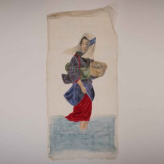 Late Edo Period Gouache on Silk (Japanese)