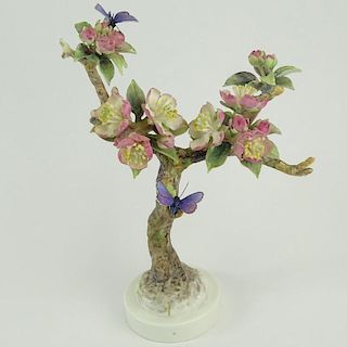 Dorothy Doughty Royal Worcester Porcelain Bird Group "Crabapple & Butterfly". Signed. Restoration to butterfly wings, losses to blossom. Measures 10-3