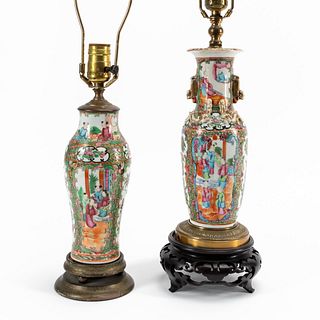 TWO CHINESE ROSE MEDALLION PORCELAIN TABLE LAMPS