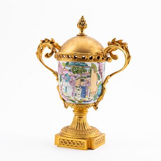 BRONZE DORE MOUNTED CHINESE PORCELAIN LIDDED CUP