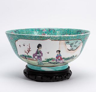 CHINESE PORCELAIN FAMILLE VERTE STYLE PUNCH BOWL