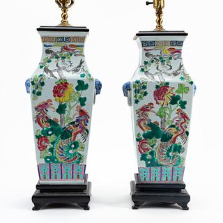 PR., CHINESE FAMILLE VERTE SQUARE-FORM TABLE LAMPS