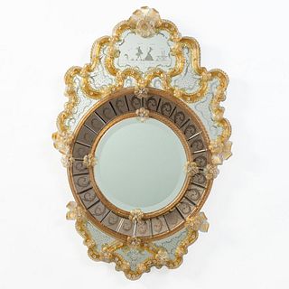 VENETIAN MIRROR WITH ETCHED COURTING SCENE