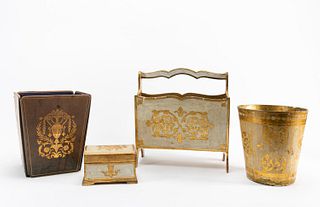 4 PC, VENETIAN GILT AND PAINTED DECORATIVE OBJECTS