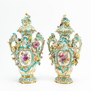 PAIR, 19TH C. PORCELAIN ROCOCO-STYLE LIDDED URNS