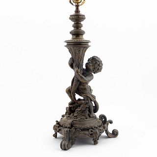 LOUIS XVI STYLE PUTTO METAL TABLE LAMP