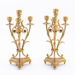 PAIR, 19TH C. NEOCLASSICAL-STYLE BRONZE CANDELABRA