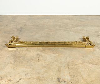 FRENCH BRONZE FIREPLACE FENDER WITH LION HEADS