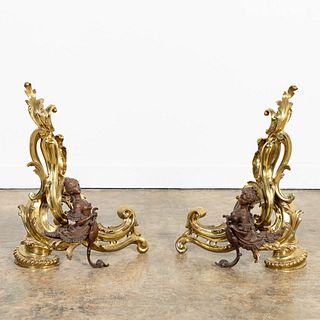 PAIR, FRENCH BRASS FEMALE FIGURE CHENETS