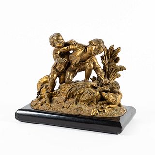 FRENCH BRONZE FIGURAL SCULPTURE, TWO BOYS