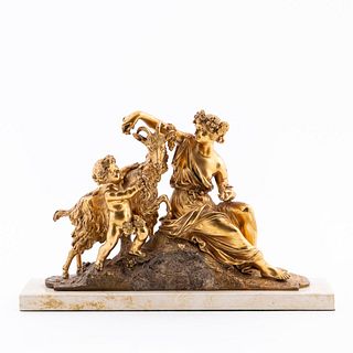 GILT BRONZE MAIDEN WITH GOAT AND PUTTO FIGURE