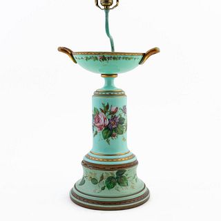 FRENCH GREEN OPALINE GLASS TAZZA TABLE LAMP