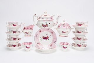 23 PC ENGLISH BUTTERFLY & PINK LUSTER TEA SERVICE