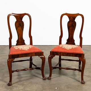 PAIR, ENGLISH QUEEN ANNE-STYLE BURL SIDE CHAIRS