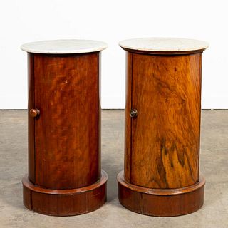 TWO, 19TH C. ENGLISH MARBLE TOP COMMODE CABINETS