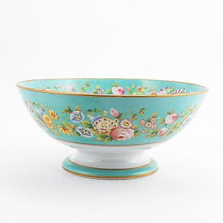 ENGLISH TURQUOISE FLORAL PUNCH BOWL C. 1840