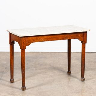 18TH/19TH C. PROVINCIAL OAK TABLE WITH MARBLE TOP