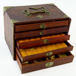 Vintage Chinese Mahjong Set in wood case. Unsigned. "As Is" condition may not be complete. Box measures 6-1/2" H x 9-14"W. Shipping $55.00