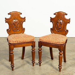 PAIR, 19TH C WILLIAM IV GOTHIC REVIVAL HALL CHAIRS