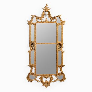 CHIPPENDALE-STYLE CARVED GILTWOOD MIRROR, 6'