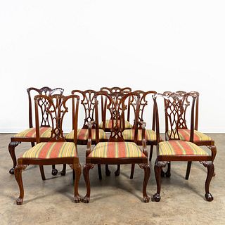 EIGHT CHIPPENDALE-STYLE MAHOGANY DINING CHAIRS