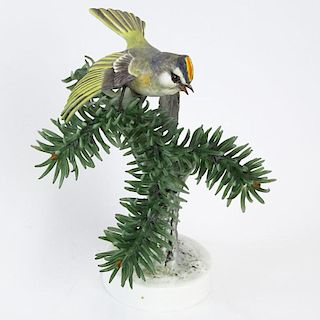 Dorothy Doughty Royal Doulton Porcelain Bird Group "Golden Crowned Kinglet". Signed. Minor losses to pine needles or good condition. Measures 7-1/2" H