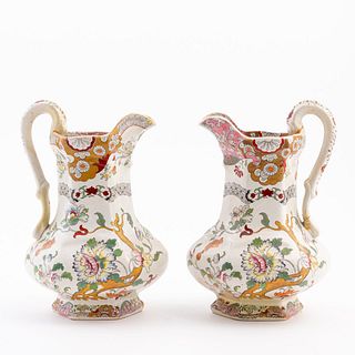E. 19TH C. PAIR ENGLISH IRONSTONE FLORAL PITCHERS